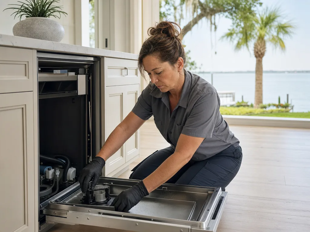 Dishwasher drainage service during an appliance repair visit in Tampa Bay, Florida