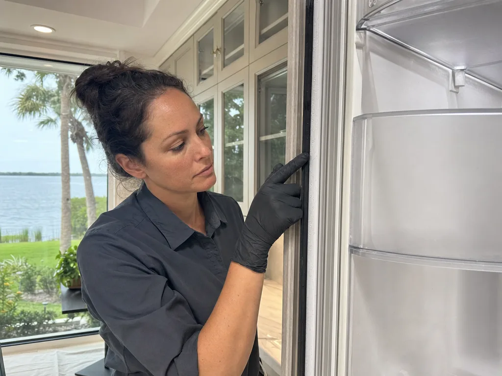 Condensation at a door seal during an appliance repair visit in Tampa Bay, Florida