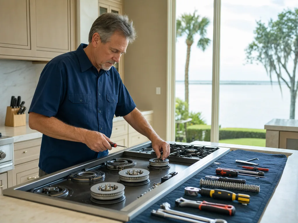 Built-in range opened for repair in a Tampa Bay kitchen