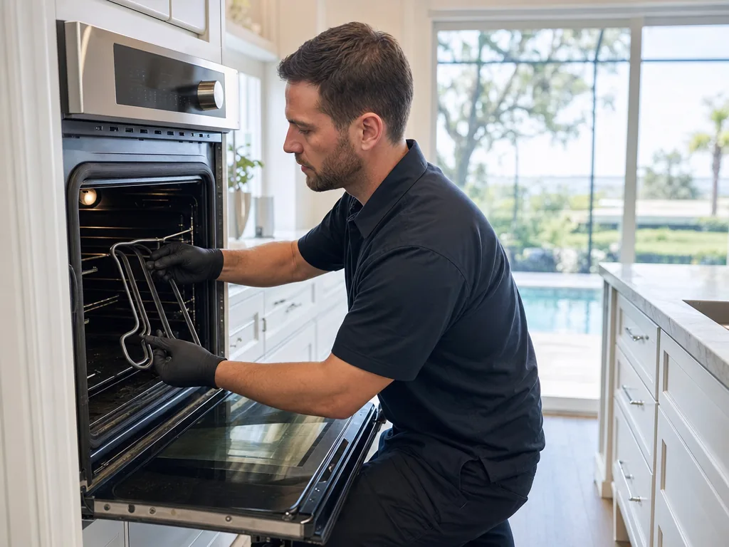 Oven element replacement during an appliance repair visit in Tampa Bay, Florida