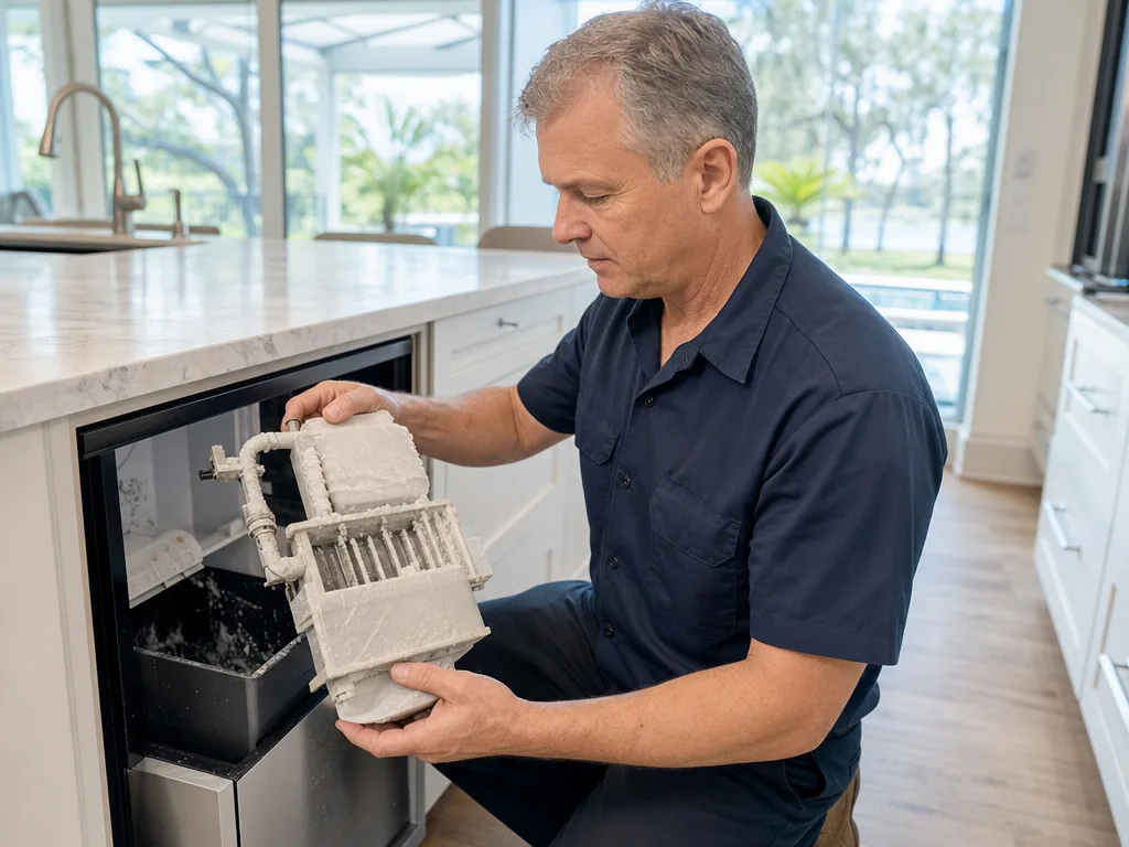 Scale in an ice maker during an appliance repair visit in Tampa Bay, Florida